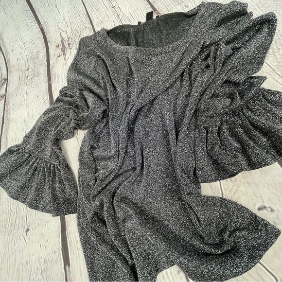 J.CREW grey silver metallic sparkle bell sleeve top, size M - Picture 8 of 14